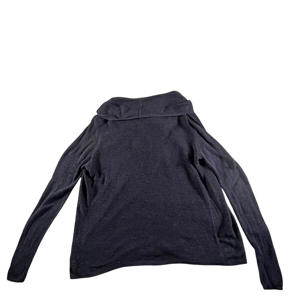 Loft Sweater Womens Size M Blue Linen Open Front Minimalist Draped Waterfall‎